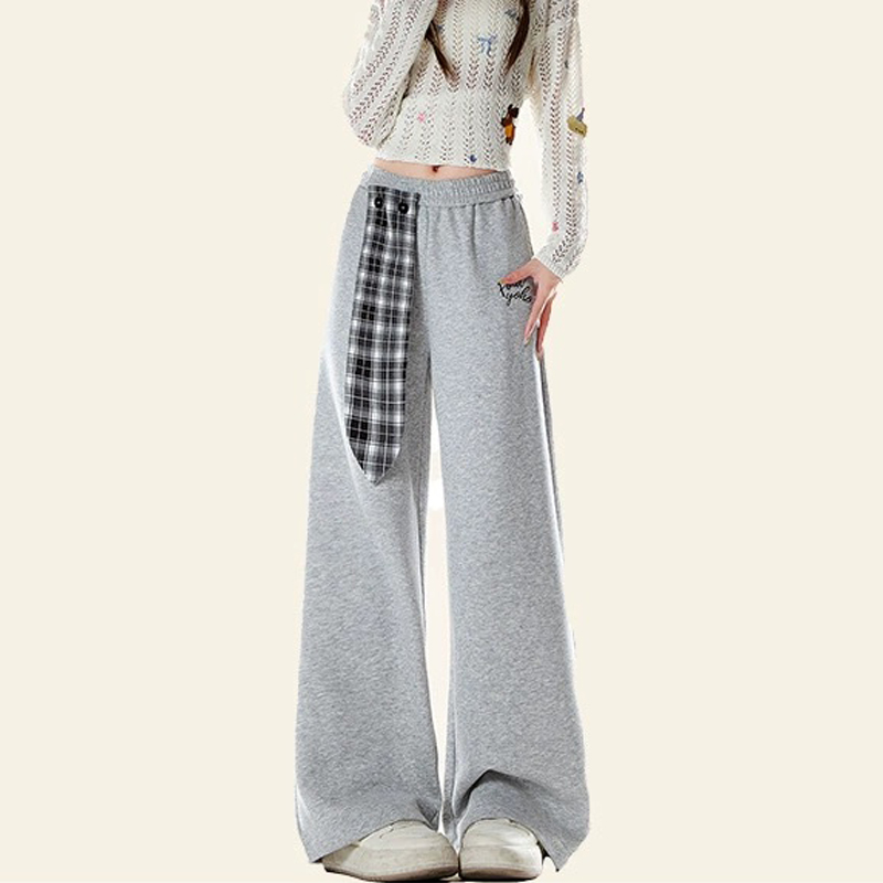 美式復古綁帶設計感運動衛褲秋冬季百搭休閒直筒寬鬆闊腿褲