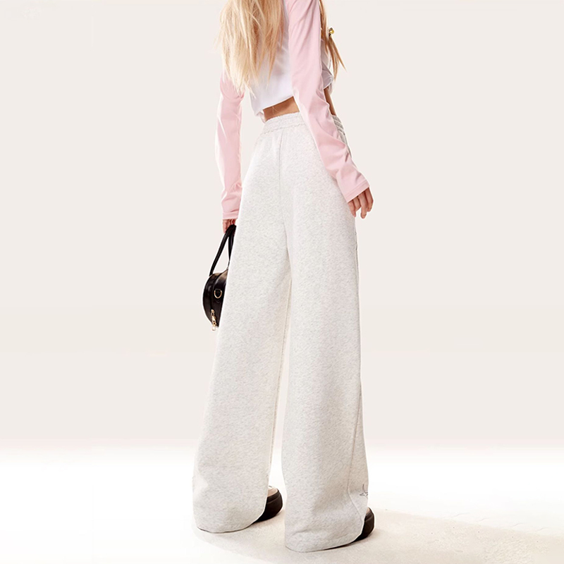 美式復古可愛小狗印花休閒衛褲秋冬季直筒寬鬆運動闊腿褲子