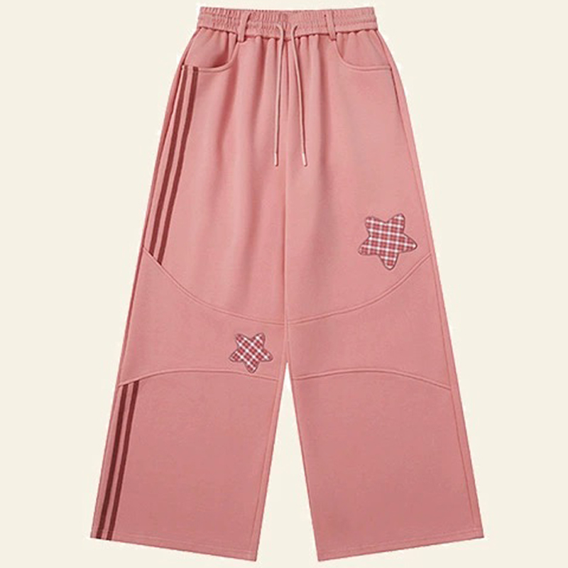美式復古星星貼布繡衛褲春秋季兔耳朵設計感休閒慵懶風闊腿褲