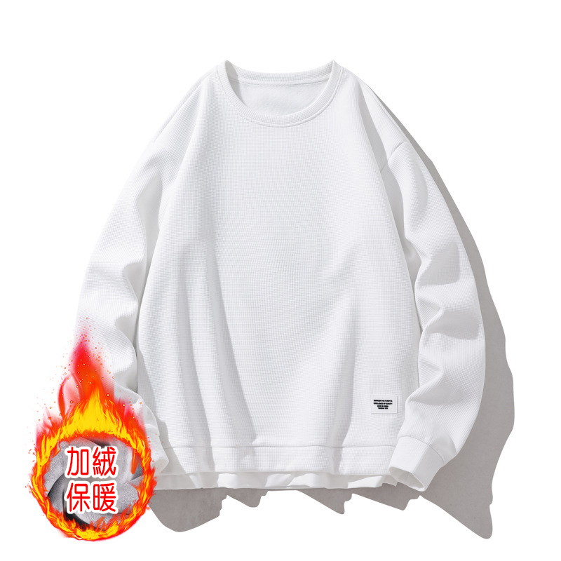 時尚華夫格拼色假兩件設計感衛衣秋季男士寬鬆圓領長袖套頭衫
