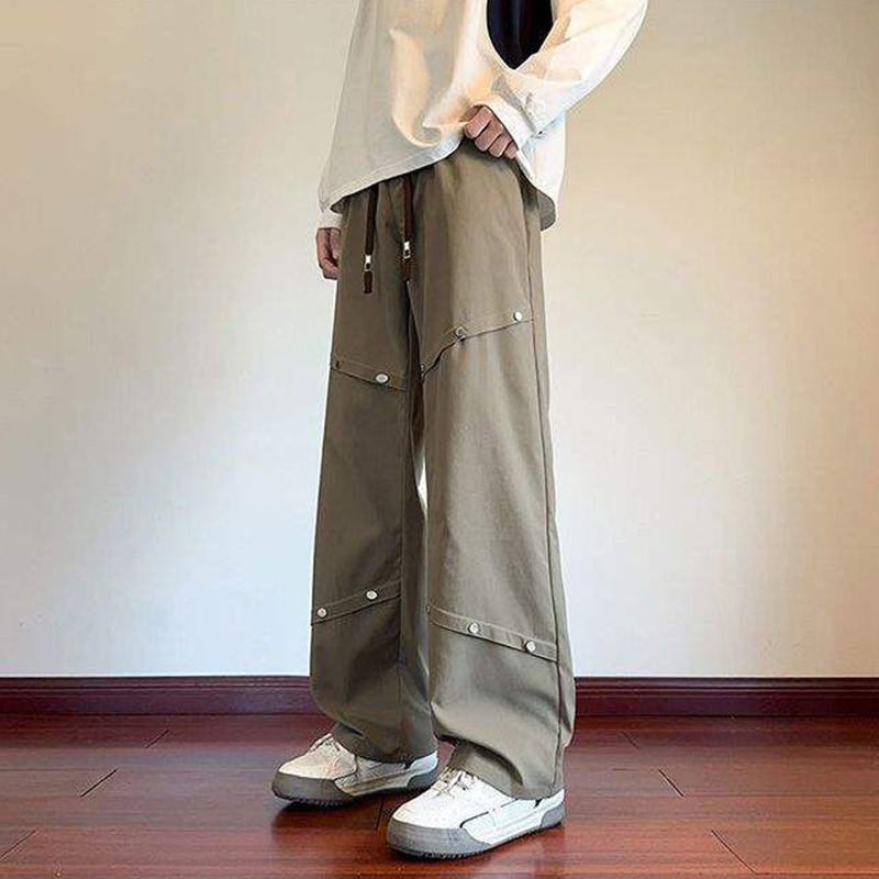 美式鉚釘工裝褲男士春夏季抗皺帥氣休閒褲潮流寬鬆闊腿褲子