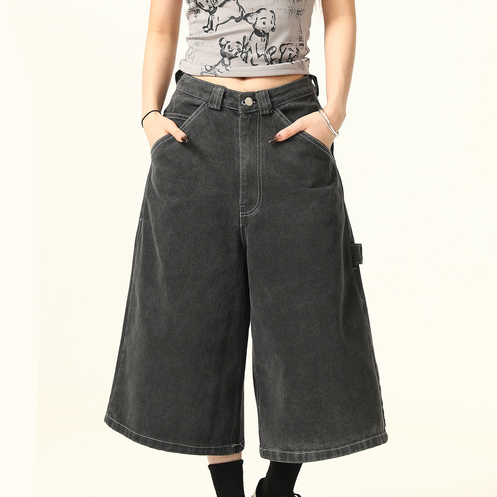 美式復古Vintage水洗牛仔七分褲女夏季寬鬆休閒短褲