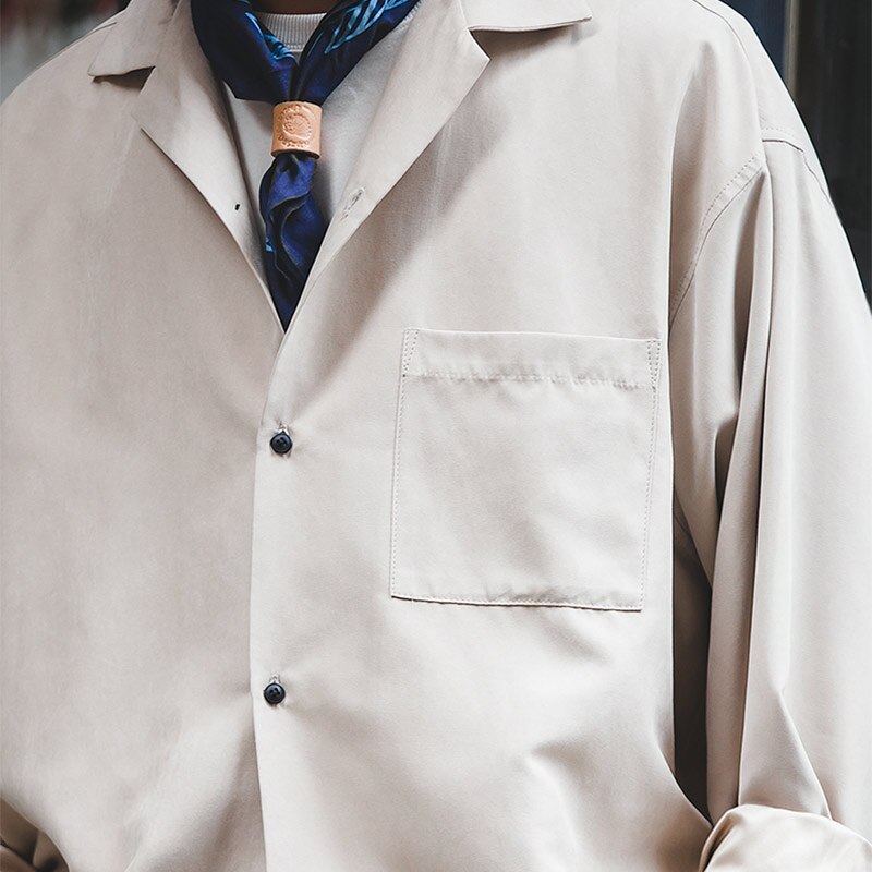 馬登工裝 法式復古長袖古巴領襯衫那不勒斯休閒桃皮絨襯衫