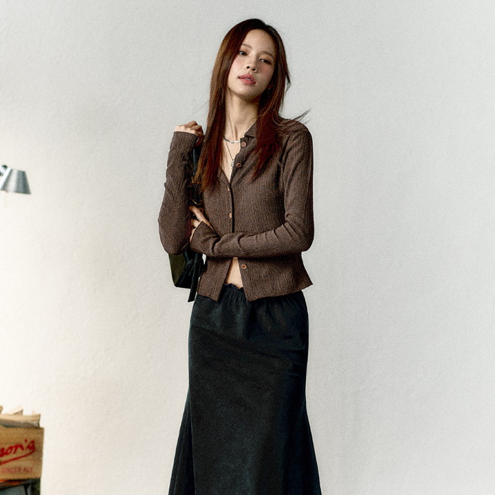 馬登女裝 針織短款外穿開衫美式bm風長袖肌理感彈力修身上衣