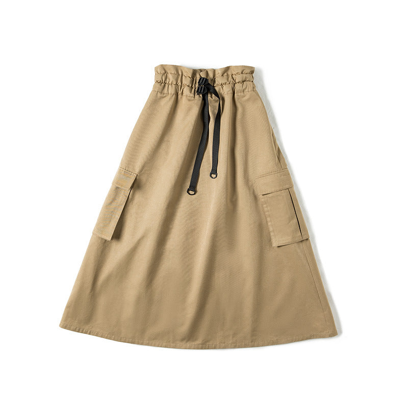 馬登女裝 復古半身長裙高腰顯瘦A字裙百搭口袋工裝傘裙