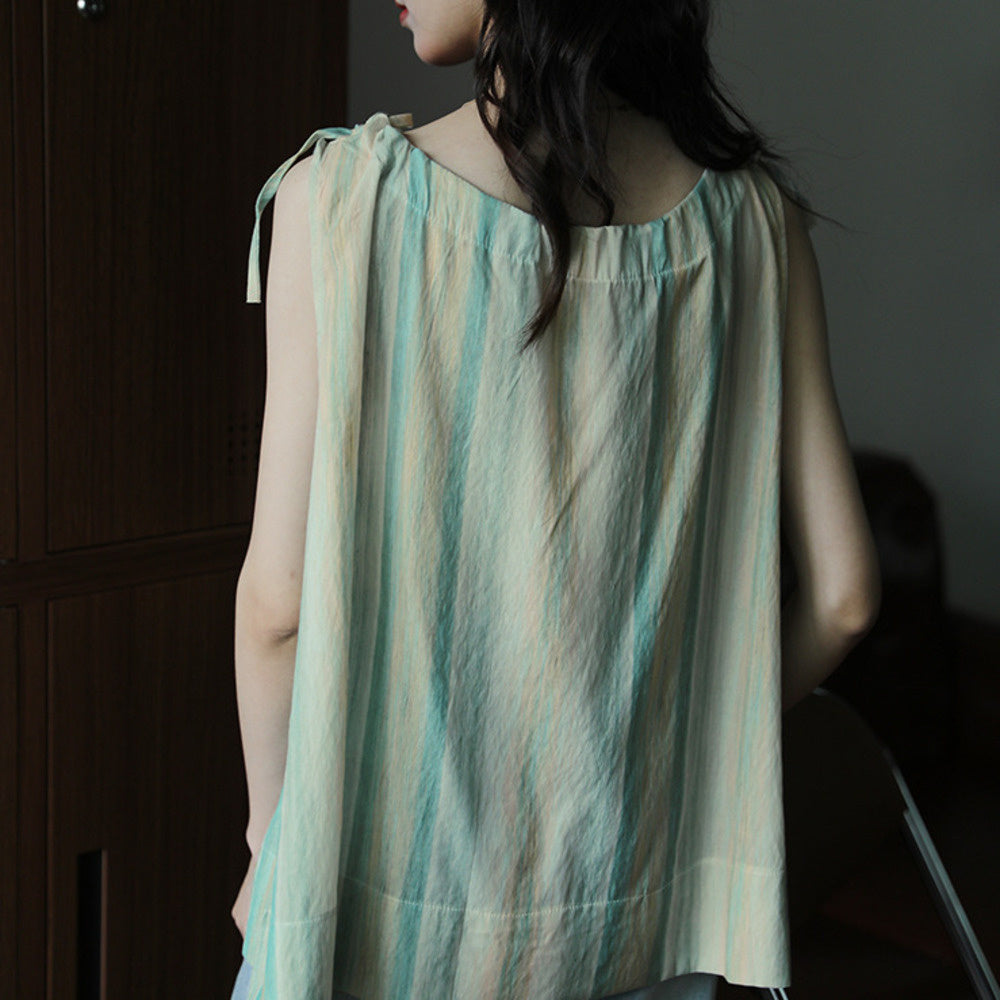 條紋暈染簡約百搭外穿寬鬆背心女設計感蝴蝶結時尚上衣