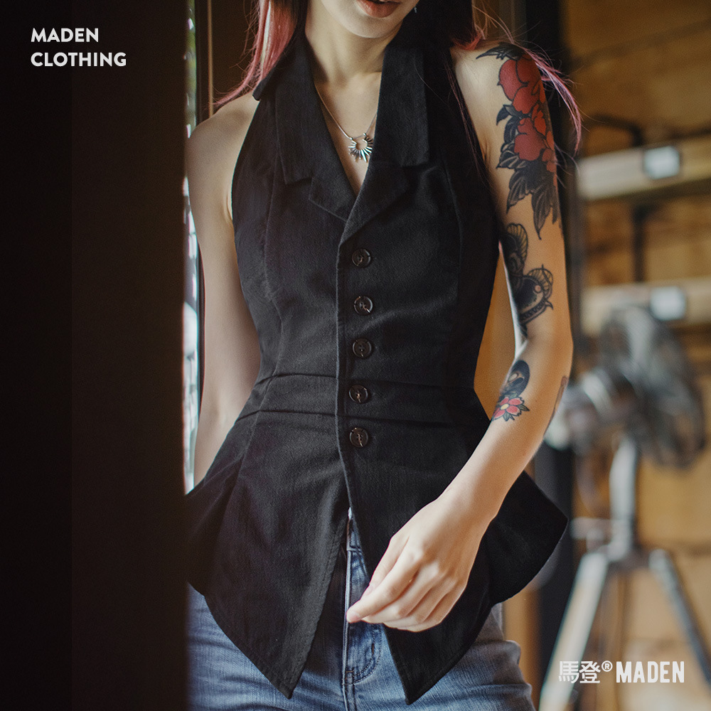 馬登女裝 Citygirl無袖V領掛脖疊穿馬甲高智感純欲風辣妹坎肩春夏