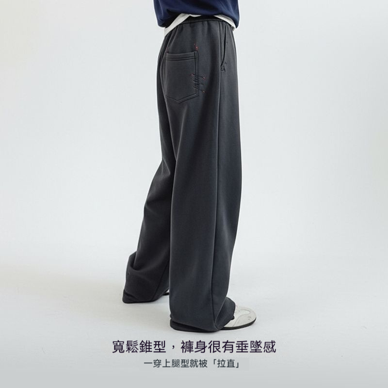 馬登女裝 灰色針織闊腿直筒垂感抽繩衛褲寬鬆休閒香蕉長褲子秋冬