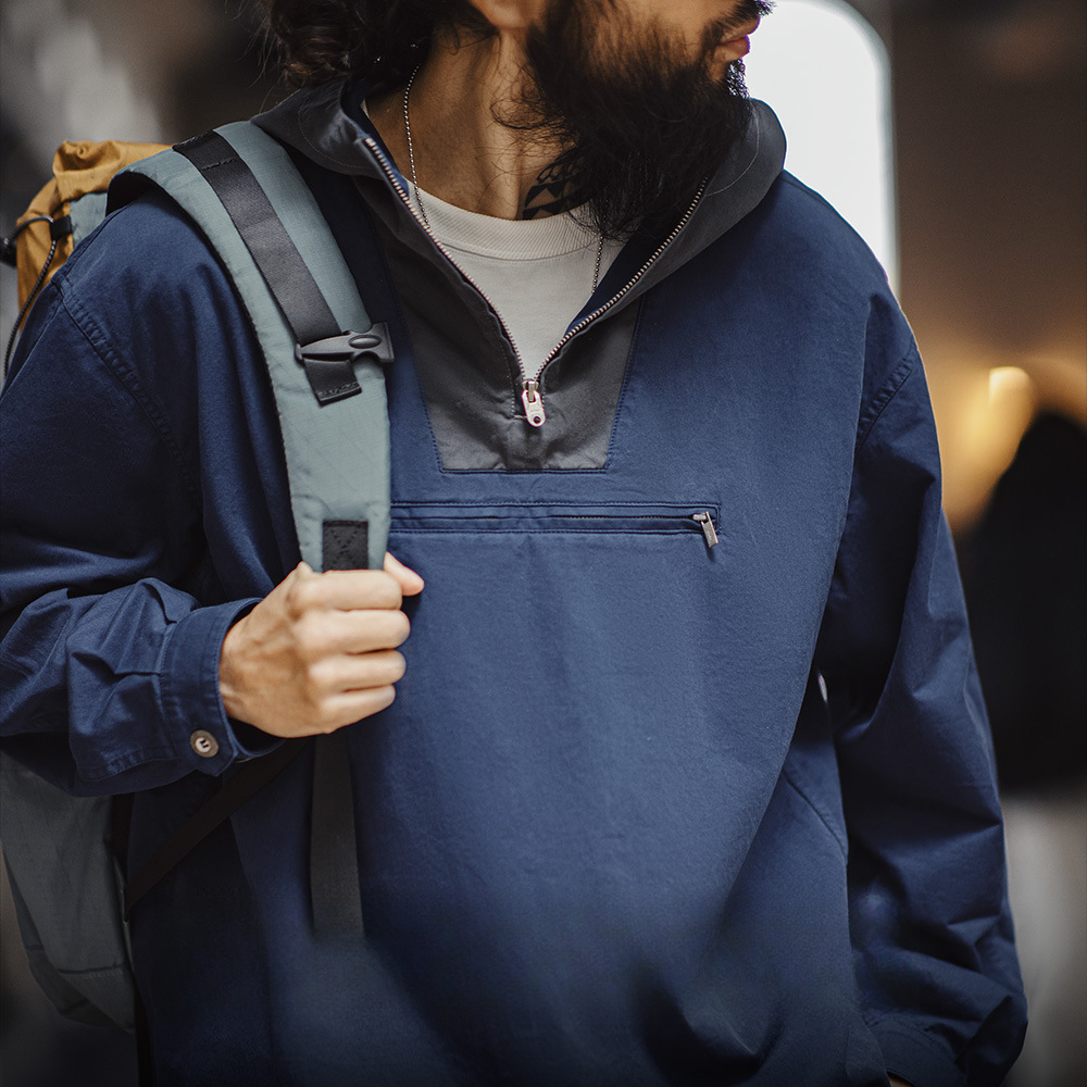 馬登工裝 美式復古拼色連帽夾克寬鬆甲板服休閒套頭外套男春季