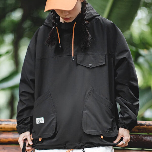 馬登女裝 山系戶外休閒多口袋連帽衝鋒衣防風套頭上衣美式夾克外套