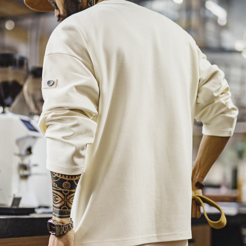 馬登工裝 美式復古長袖T恤棉V領套頭寬鬆垂感外穿衛衣男款春