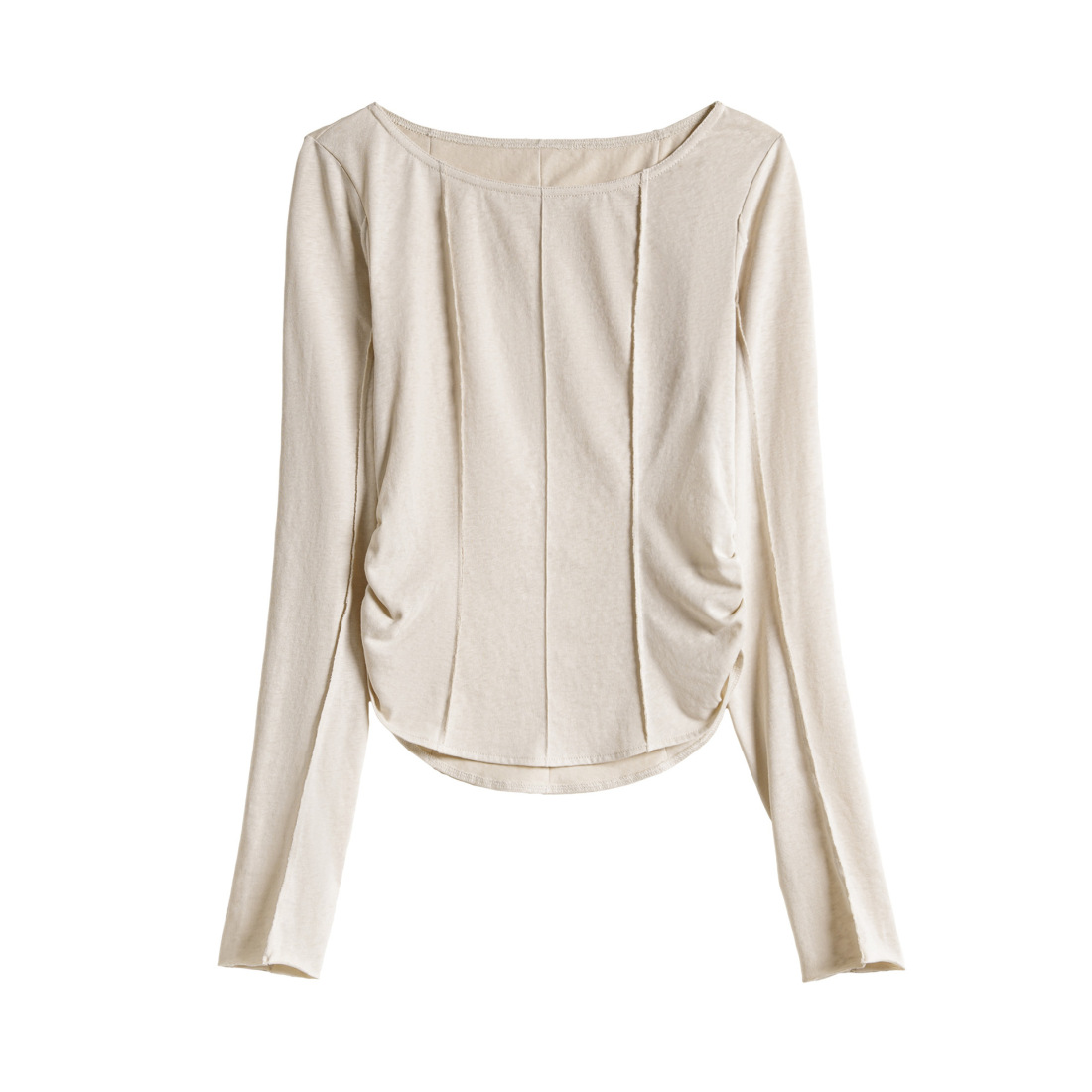 馬登女裝 大領口薄款針織正肩長袖T恤魚骨收腰修身上衣打底罩衫女士夏