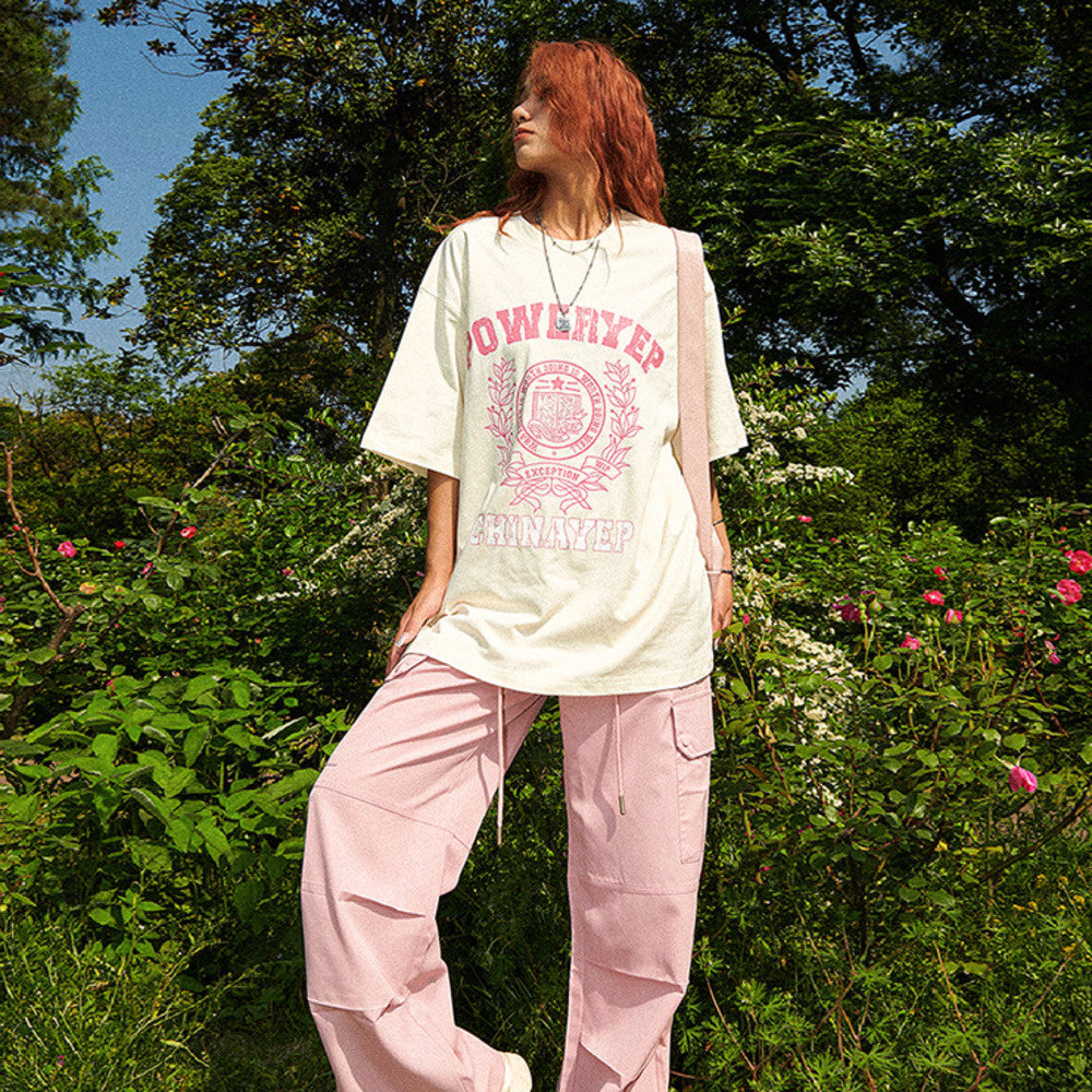 美式復古短袖T恤女設計感小眾寬鬆半袖ins潮牌情侶上衣