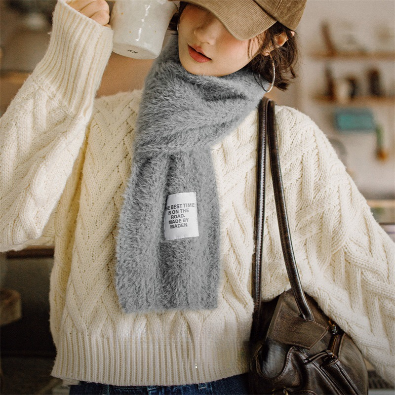 馬登女裝 羊毛混紡雪貂灰圍巾軟糯保暖護頸防寒毛茸圍脖冬季