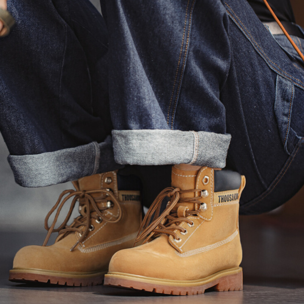 馬登女裝 美式大黃靴英倫風中幫馬丁靴戶外登山靴復古工裝短靴子