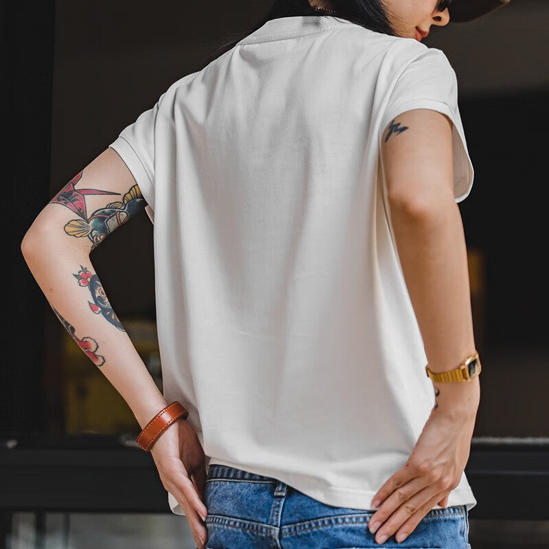 馬登女裝 冰絲凉感寬鬆圓領T恤落肩袖基礎鹽系短袖打底衫