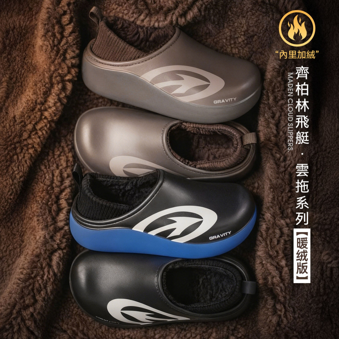 馬登男鞋 冬天一脚蹬休閒鞋加絨保暖辦公室全包跟厚底外穿男拖