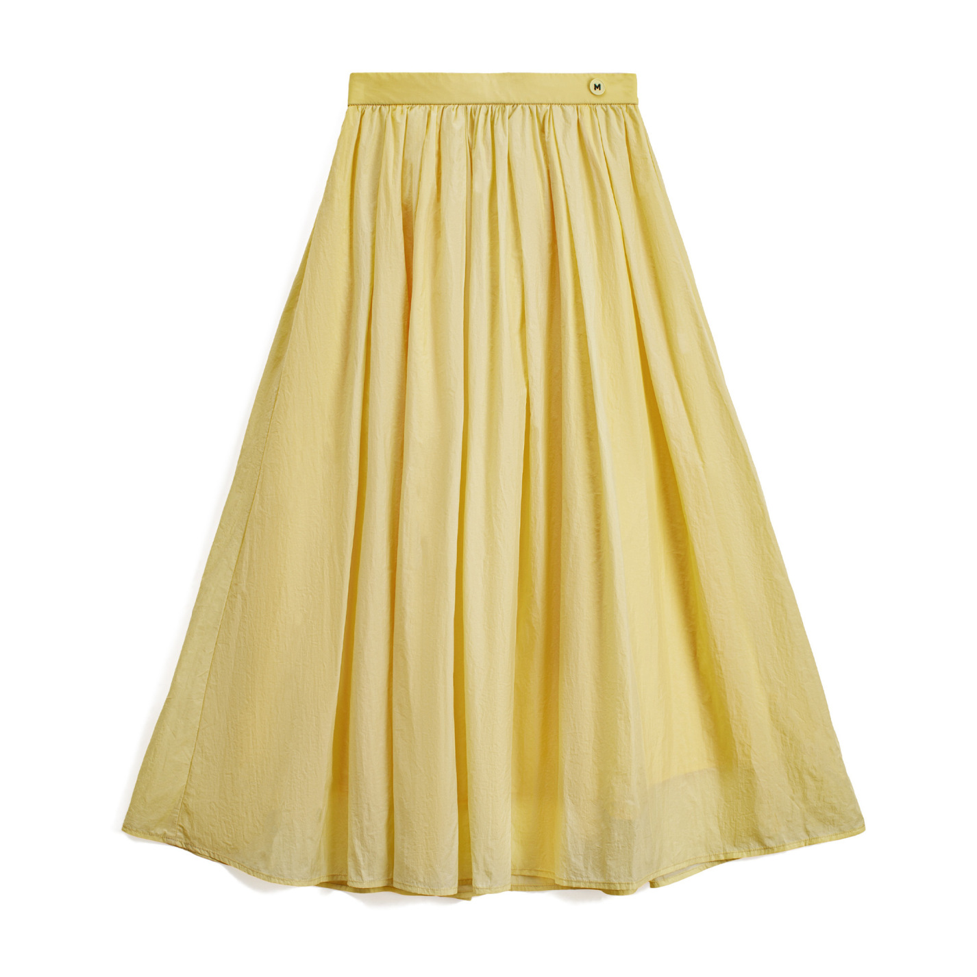 馬登女裝 黃色鬆緊腰輕薄透氣長款網紗大擺半身裙A字百褶傘裙子女夏