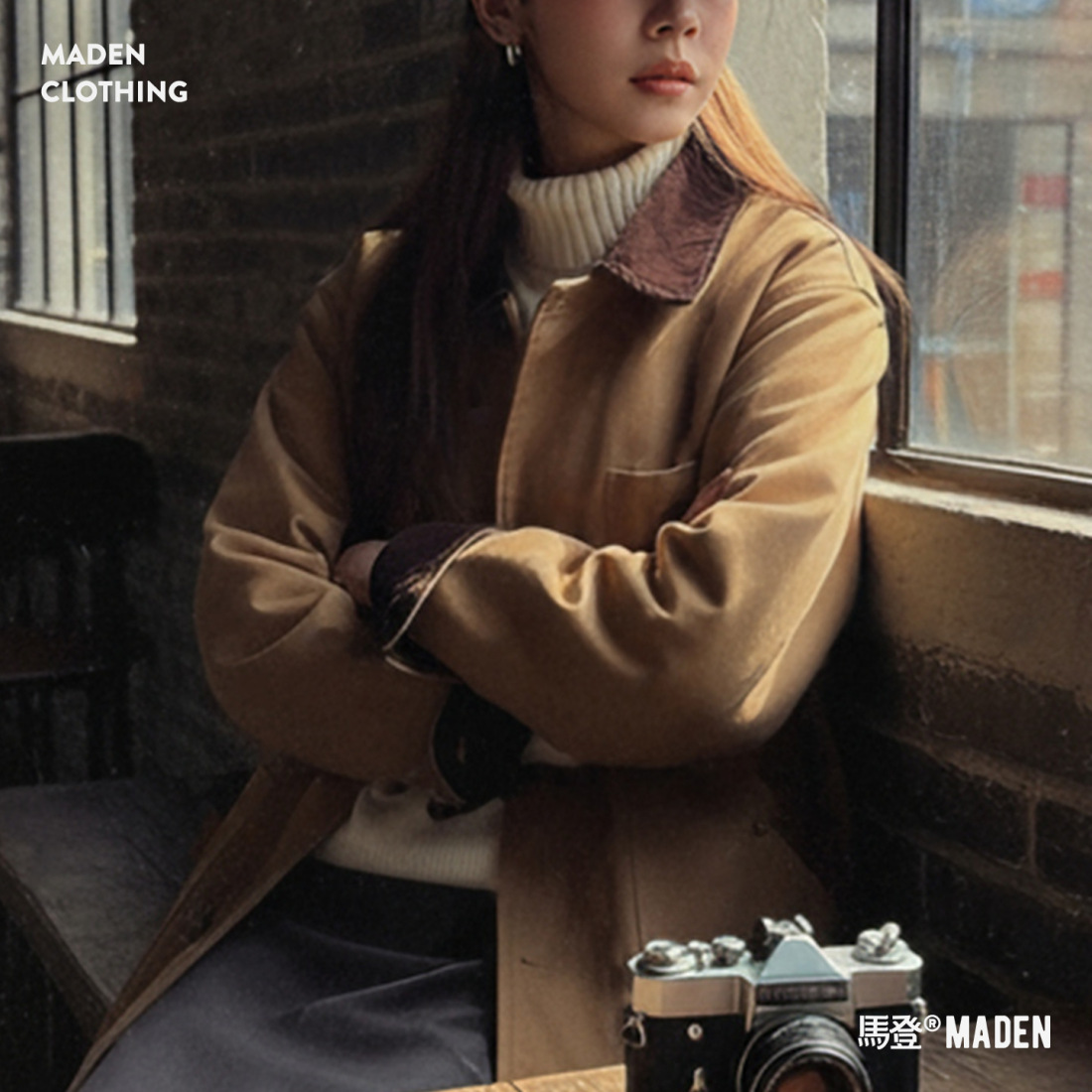 馬登女裝 美式復古密歇根風衣卡其色巴恩風中長款廓形夾克外套女士秋冬