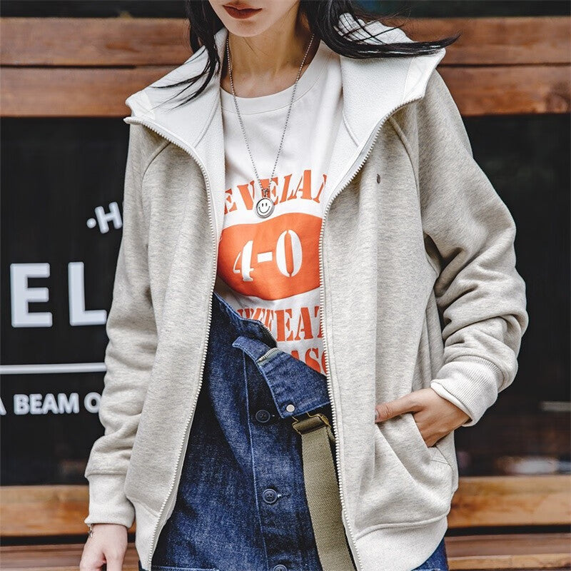 馬登女裝 美式休閒搖粒絨連帽衛衣外套秋冬加絨開衫上衣