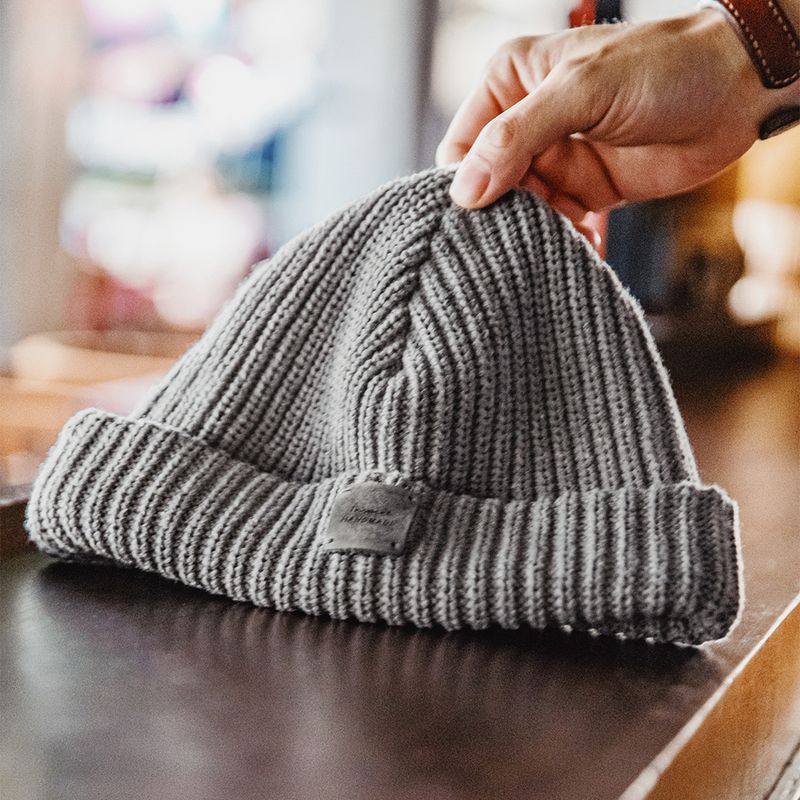 馬登工裝 美式復古粗針織毛線冷帽包頭護耳防寒保暖灰色帽子秋冬