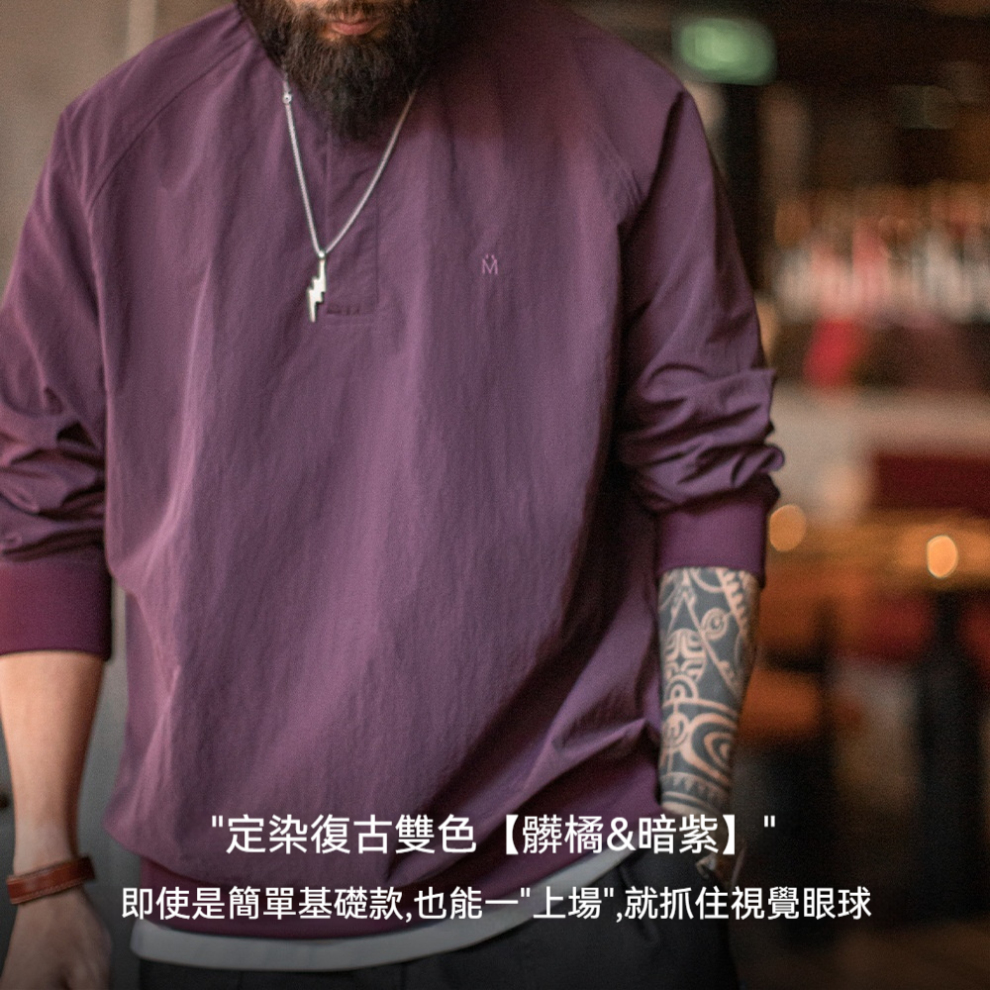 馬登工裝 美式復古棒球領衛衣新年紅色上衣寬鬆套頭衫圓領T恤男春