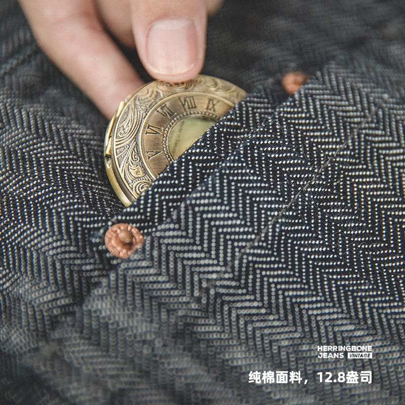 馬登工裝 美式復古HBT灰色牛仔褲直筒修身阿美咔嘰條紋長褲