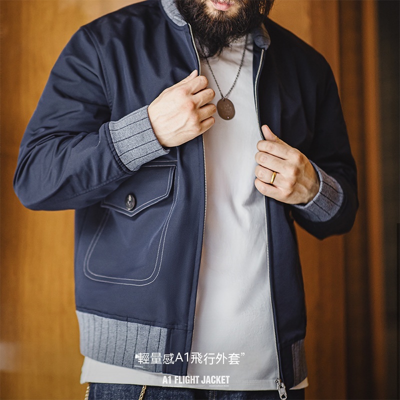 馬登工裝 美式復古A1飛行員夾克Bomber撞色拼接棒球服外套