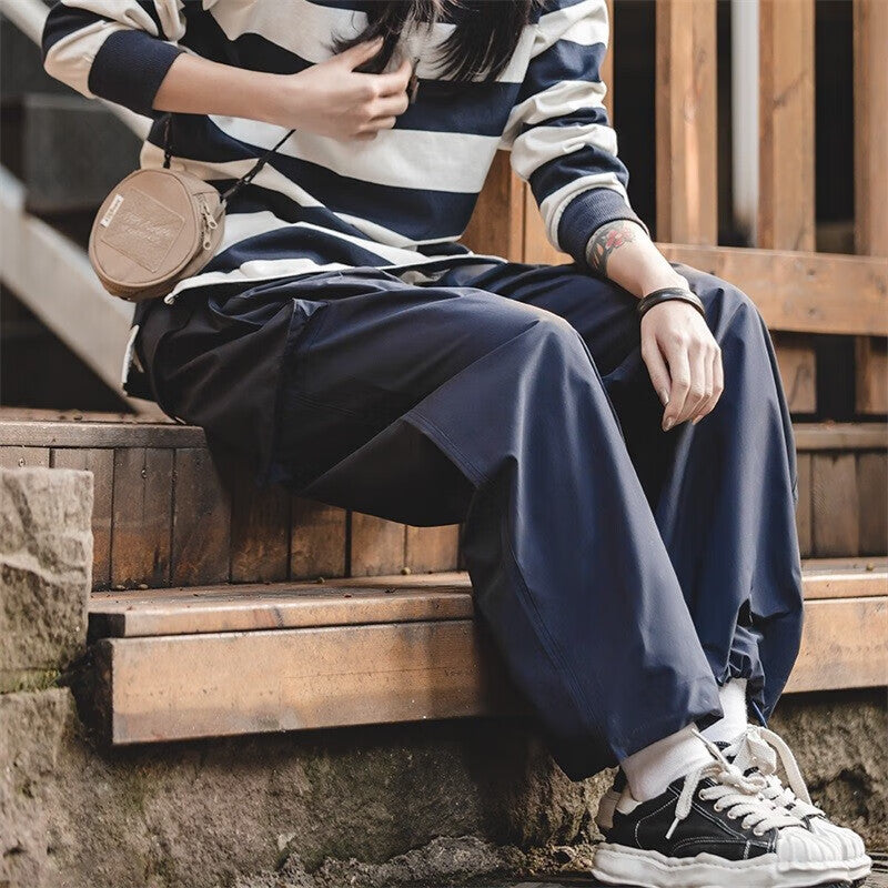 馬登女裝 美式復古直筒闊腿褲設計感休閒工裝褲口袋機能寬鬆長褲