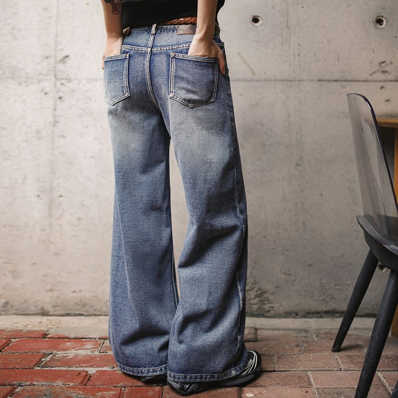 馬登女裝 Cleanfit重工水洗破洞牛仔褲直筒遮胯拖地工裝長褲