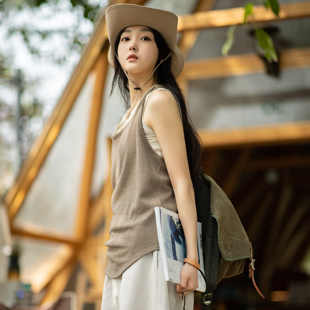 馬登女裝 美式針織無袖T恤寬鬆工字背心遮副乳外穿吊帶