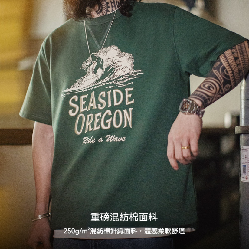 馬登工裝 美式復古立體刺繡T恤数位印花螺紋領口短袖男士夏