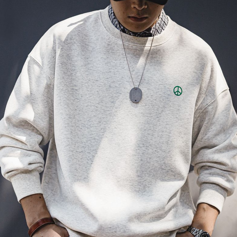 馬登工裝 美式休閒圓領加絨衛衣基礎寬鬆落肩打底上衣男秋冬季