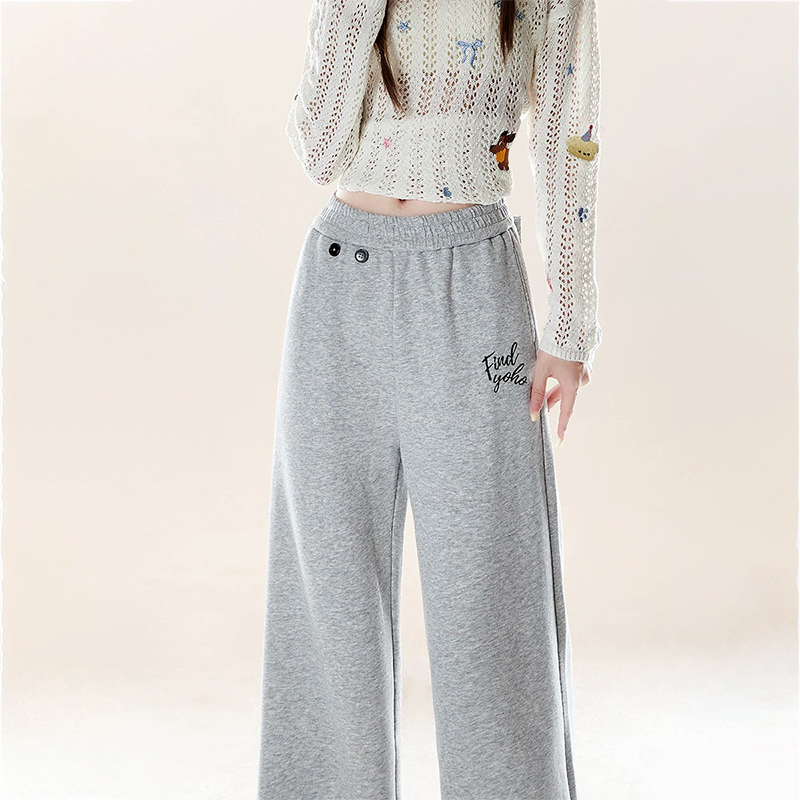 美式復古綁帶設計感運動衛褲秋冬季百搭休閒直筒寬鬆闊腿褲