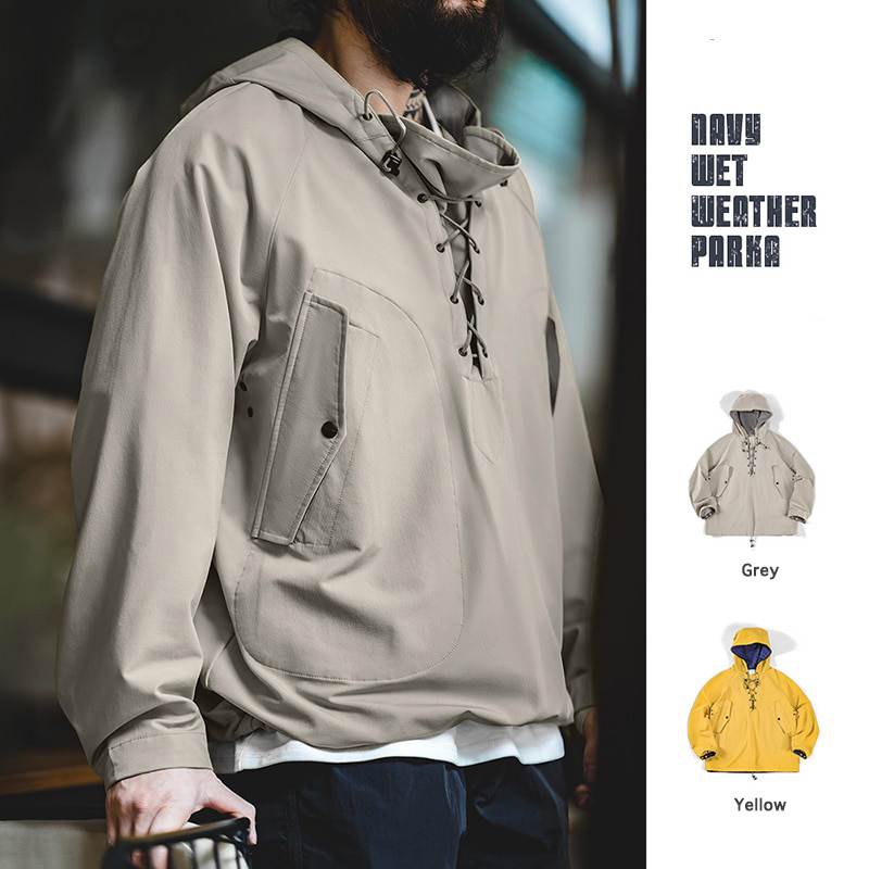 馬登工裝 美式復古連帽甲板服戶外抽繩衝鋒衛衣派克罩衫