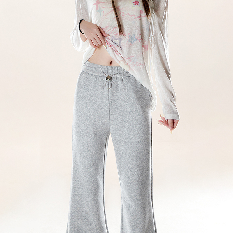 美式復古甜美可愛貼布繡休閒衛褲修身微喇舒適寬鬆闊腿喇叭褲