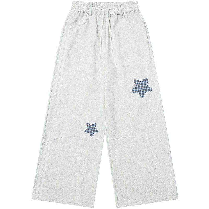 美式復古星星貼布繡衛褲春秋季兔耳朵設計感休閒慵懶風闊腿褲