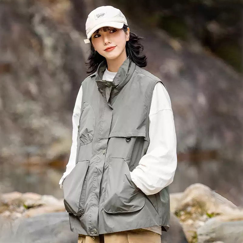 山系戶外機能馬甲潮流女生復古連帽多口袋無袖坎肩寬鬆工裝馬甲