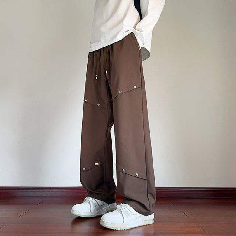 美式鉚釘工裝褲男士春夏季抗皺帥氣休閒褲潮流寬鬆闊腿褲子