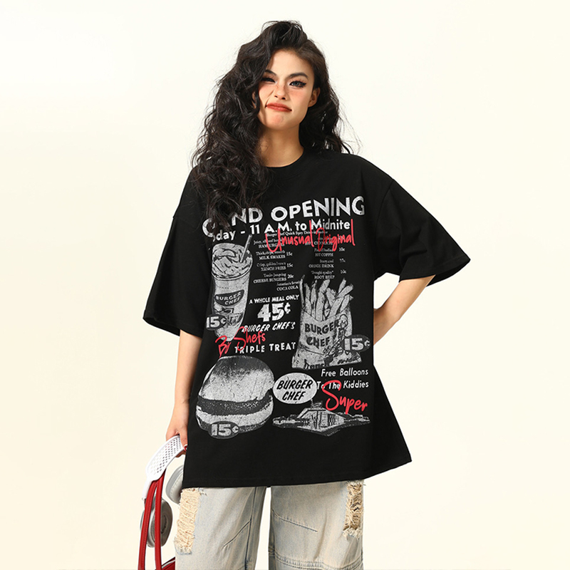 美式復古手繪印花短袖T恤Vintage寬鬆情侶上衣潮