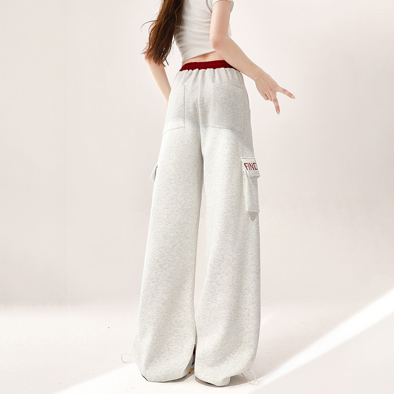 美式復古工裝風拼色腰頭運動衛褲寬鬆垂感闊腿爵士舞休閒褲