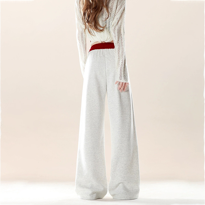 美式復古字母印花休閒衛褲春秋季撞色拼接百搭寬鬆闊腿褲子