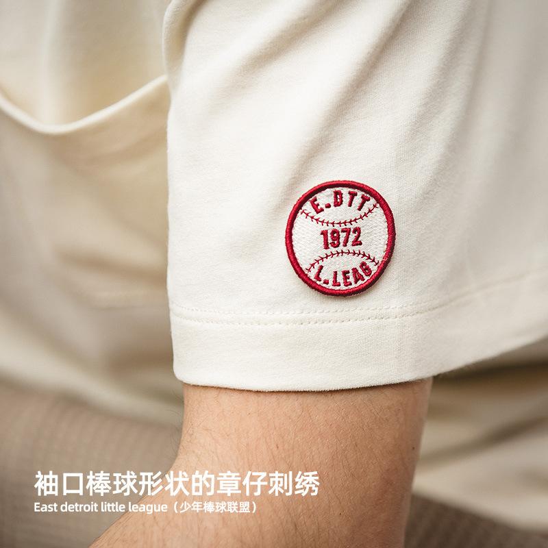 馬登工裝 棒球領寬鬆口袋T卹運動短袖打底衫男夏