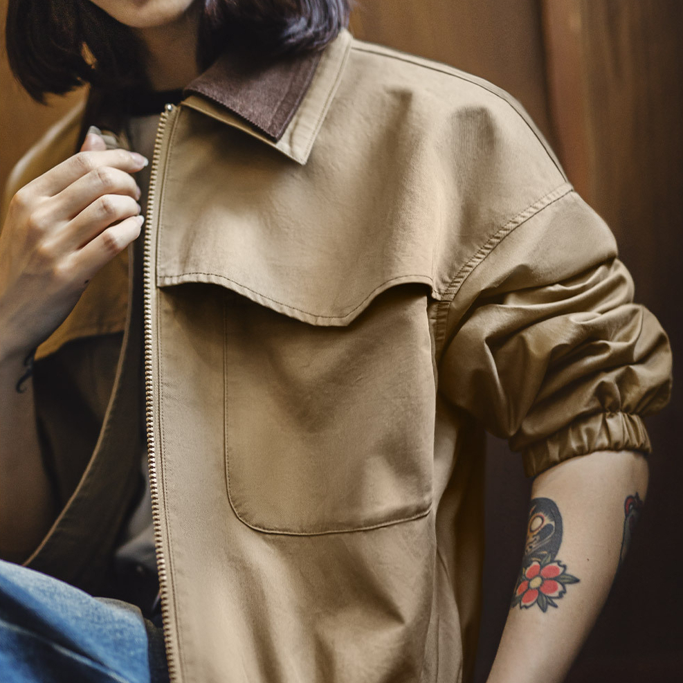 馬登女裝 復古巴恩風燈芯絨撞色翻領短款收腰工裝狩獵夾克外套秋