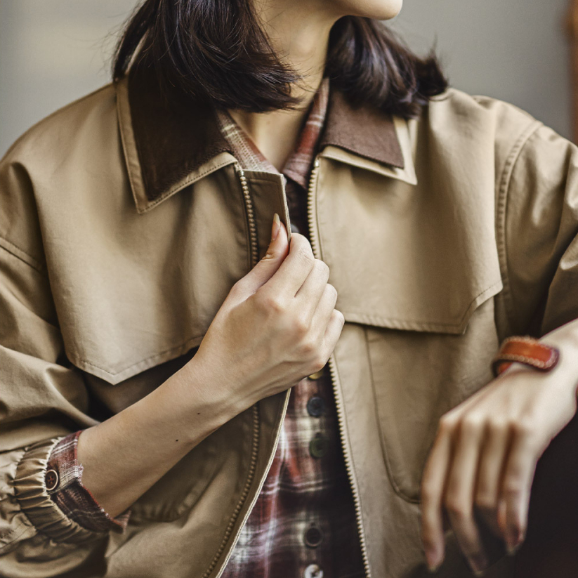 馬登女裝 復古巴恩風燈芯絨撞色翻領短款收腰工裝狩獵夾克外套秋