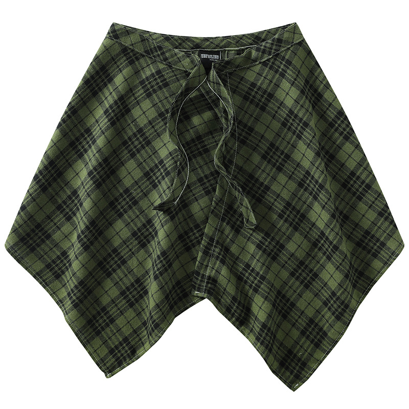 高街腰部一片式系帶朋克嘻哈風下擺屁帘襯衫格子腰封搭配舞蹈裙擺