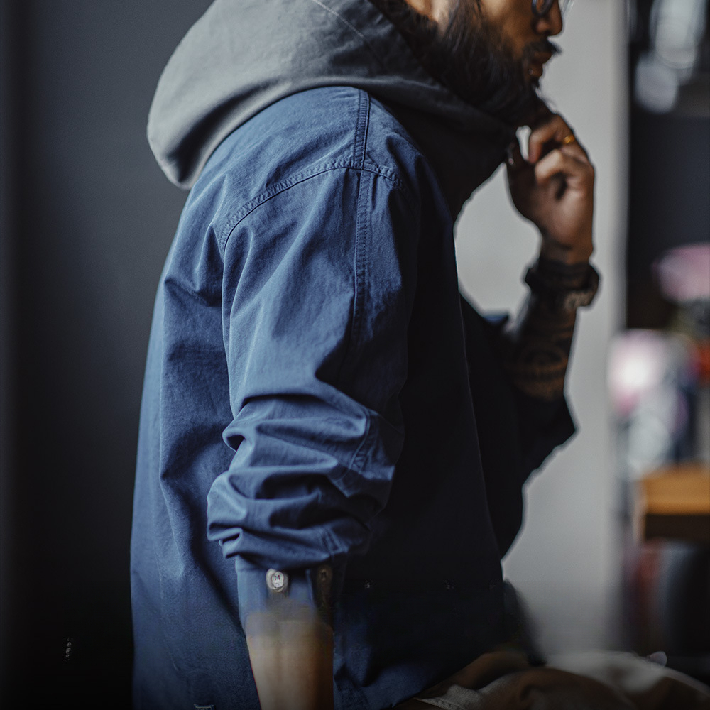 馬登工裝 美式復古拼色連帽夾克寬鬆甲板服休閒套頭外套男春季