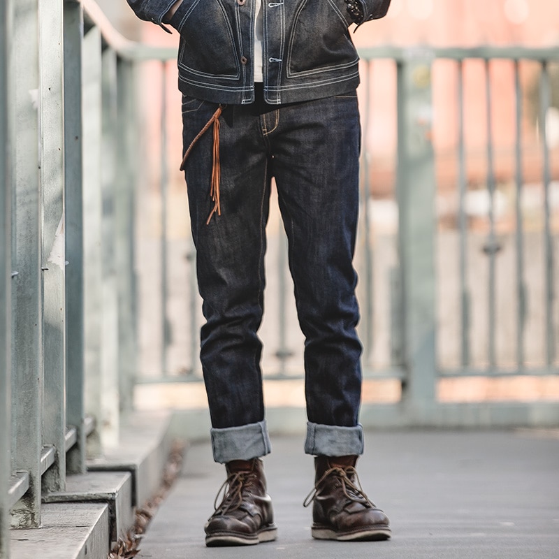 馬登工裝 美式復古直筒丹寧赤耳原牛春秋阿美咔嘰深色牛仔褲男