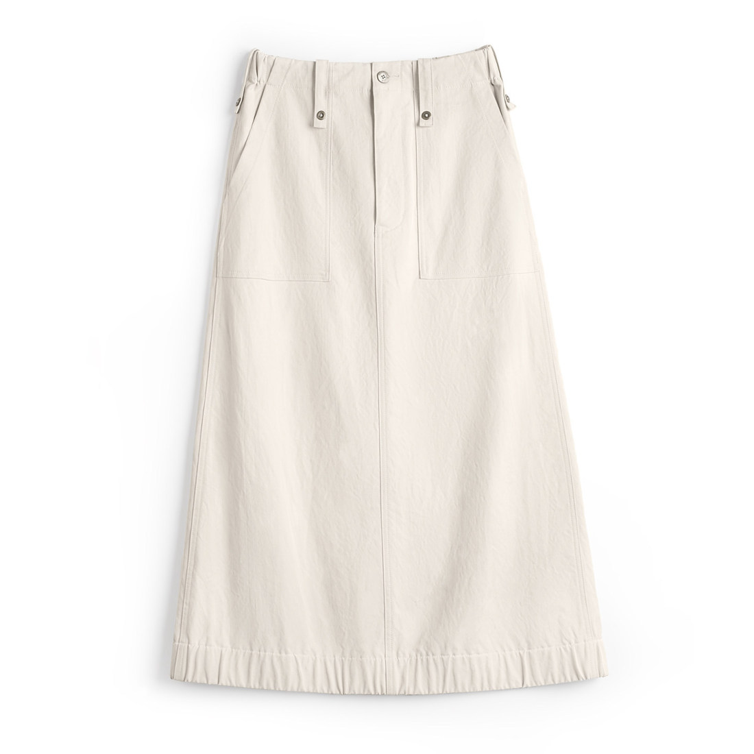 馬登女裝 復古米白色高腰垂感顯瘦休閒A字版後開叉直筒工裝半身裙