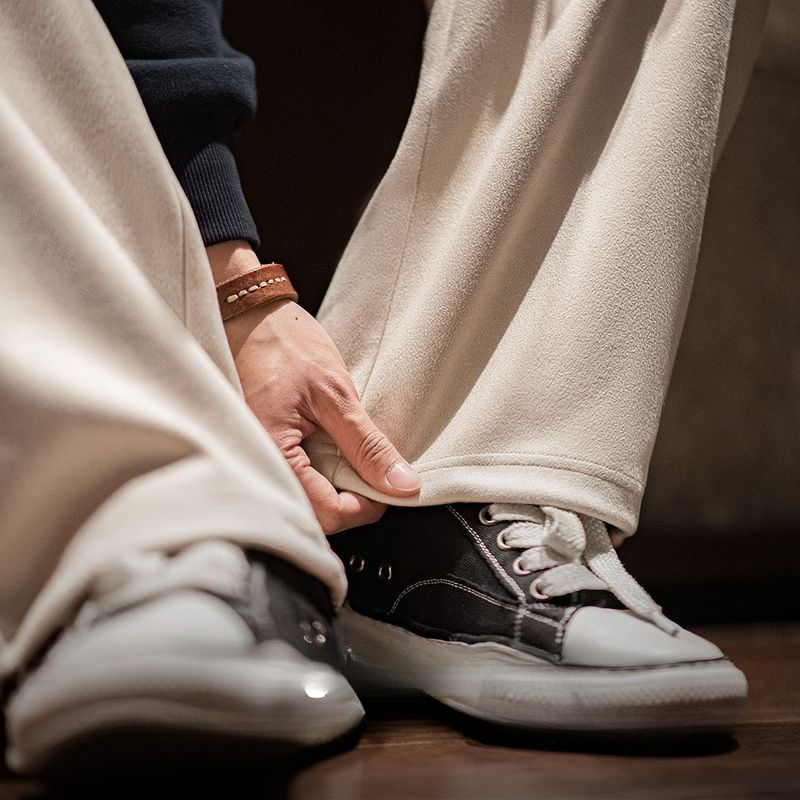 馬登工裝 美式休閒磨毛麂皮衛褲慵懶風寬鬆垂感直筒闊腿褲子男秋冬